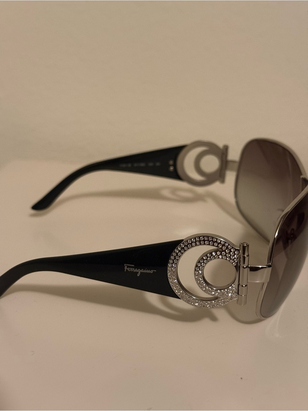 Salvatore Ferragamo Black Sunglasses with Crystal Double-Circle Accent